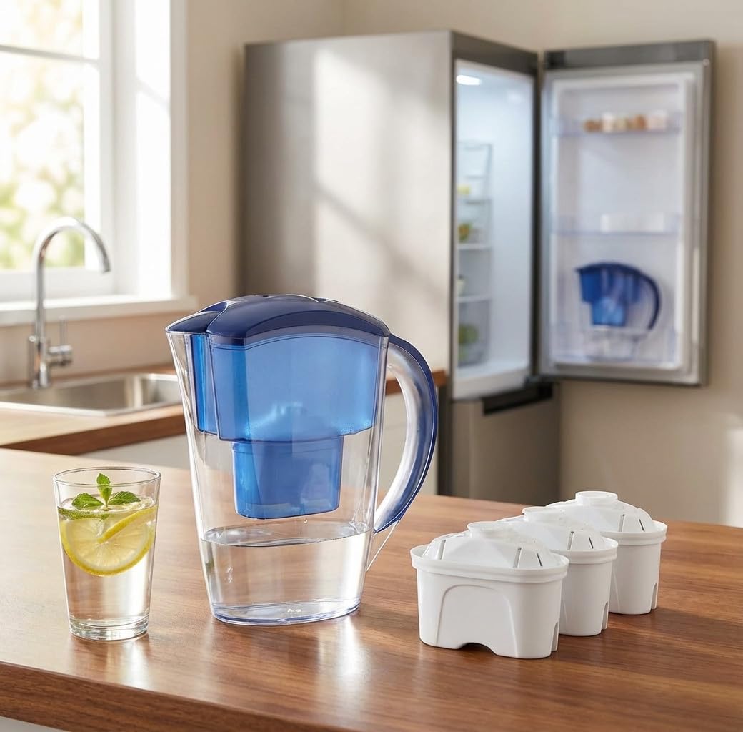 Suinga Jarra Purificadora Agua 2 litros + 3 Filtros de Recambio | Jarra Filtradora de Agua | Filtrado de agua Osmosis Casa
