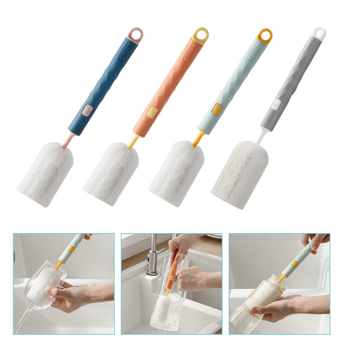 ULTECHNOVO 12piezas Escobilla Para Biberones De Mango De Rainbow Cepillo De Limpieza Para Botellas y Utensilios De Cocina Diseño Colgante y Fácil Almacenamiento