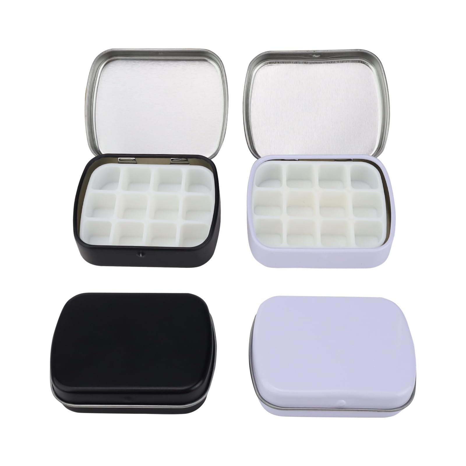 HASLED Caja Vacía de Acuarelas Metalizadas, 2 Piezas Portátil Caja de Acuarelas, Caja Paleta Acuarela con 24 Medios Paneles, Adecuado para Estudiantes, Pintores, Profesores (Blanco y Negro)