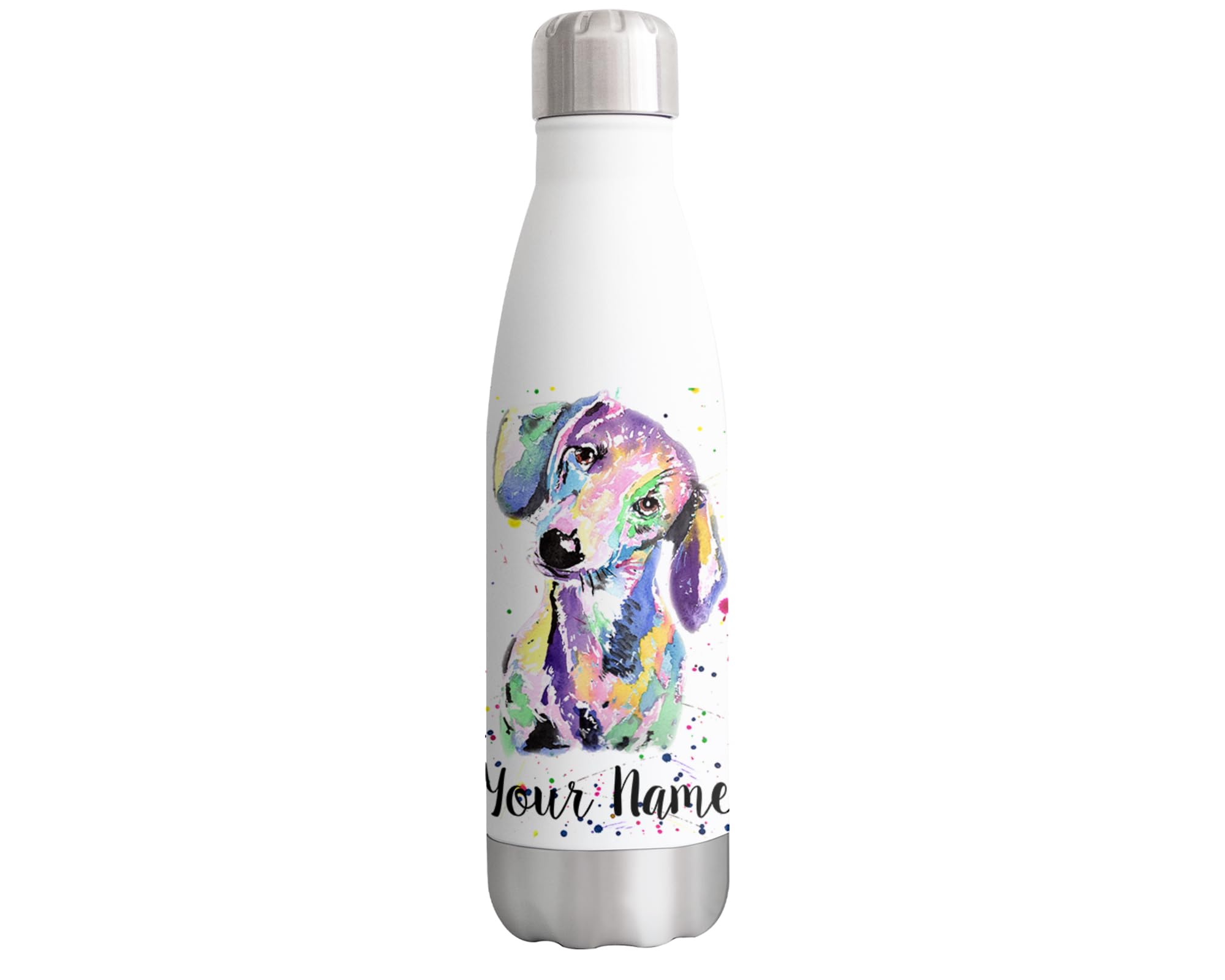 Vixar Dachshund Personalised Custom Bottle with your Text/name sausage Dog wiener pet Watercolour Animals Bottle Double Wall Insulated Stainless Steel Sport Drinks 500ml