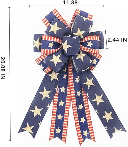 Miniatura 2 de Arcos patrióticos grandes para corona, lazos de arpillera con estrellas rojas, azules y blancas, lazos del 4 de julio, bandera de Estados Unidos,