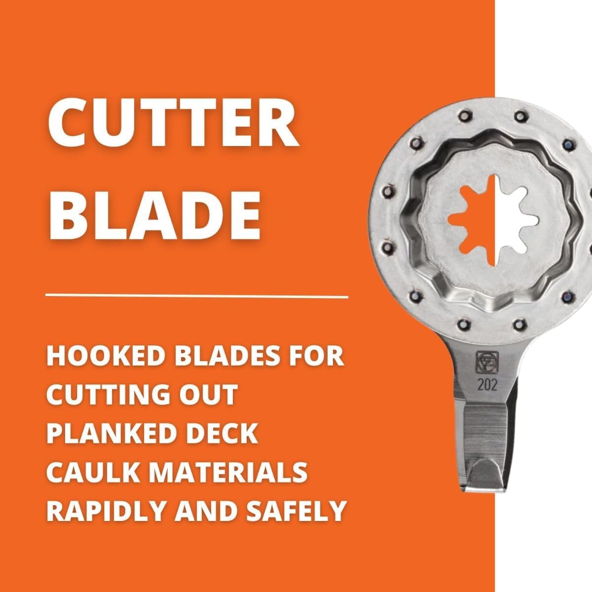 Fein Starlock Plus Hooked Cutter Blade for Precision Work - Planked Deck Caulking Removal for Clean Cuts in Tight Spaces, 3/16" Blade Width - 63903202210