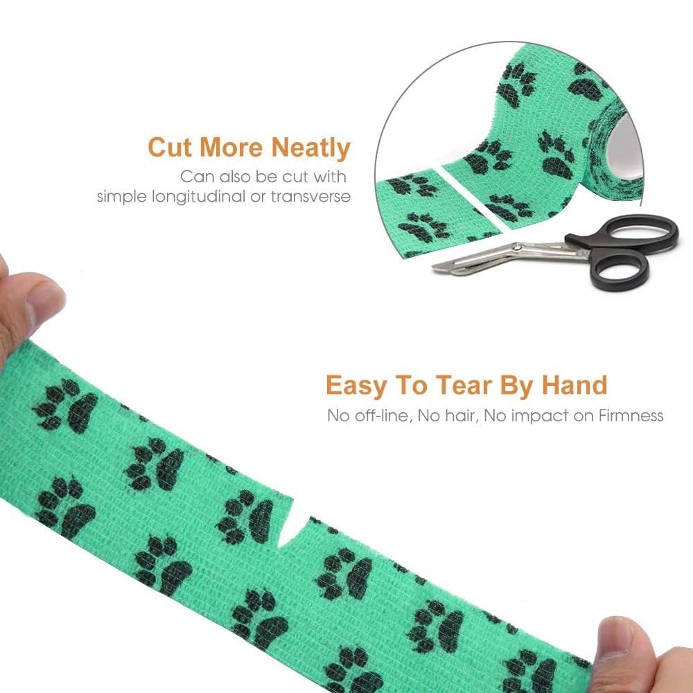 Pet Vet Wrap Benda Elastica Autoadesiva 6 Rotoli 5cm x 4.5m Bendaggio Coesivo Adesivo Bende non Tessuto Nastro elastico