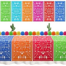 Newwiee 12 Pcs Mexican Party Decor Papel Picado Table Runners 31.5 x 15.75 Inch Fiesta Table Runner for Mexican Party Fiesta Carnival Cinco De Mayo Cielito Lindo Mantel Decor