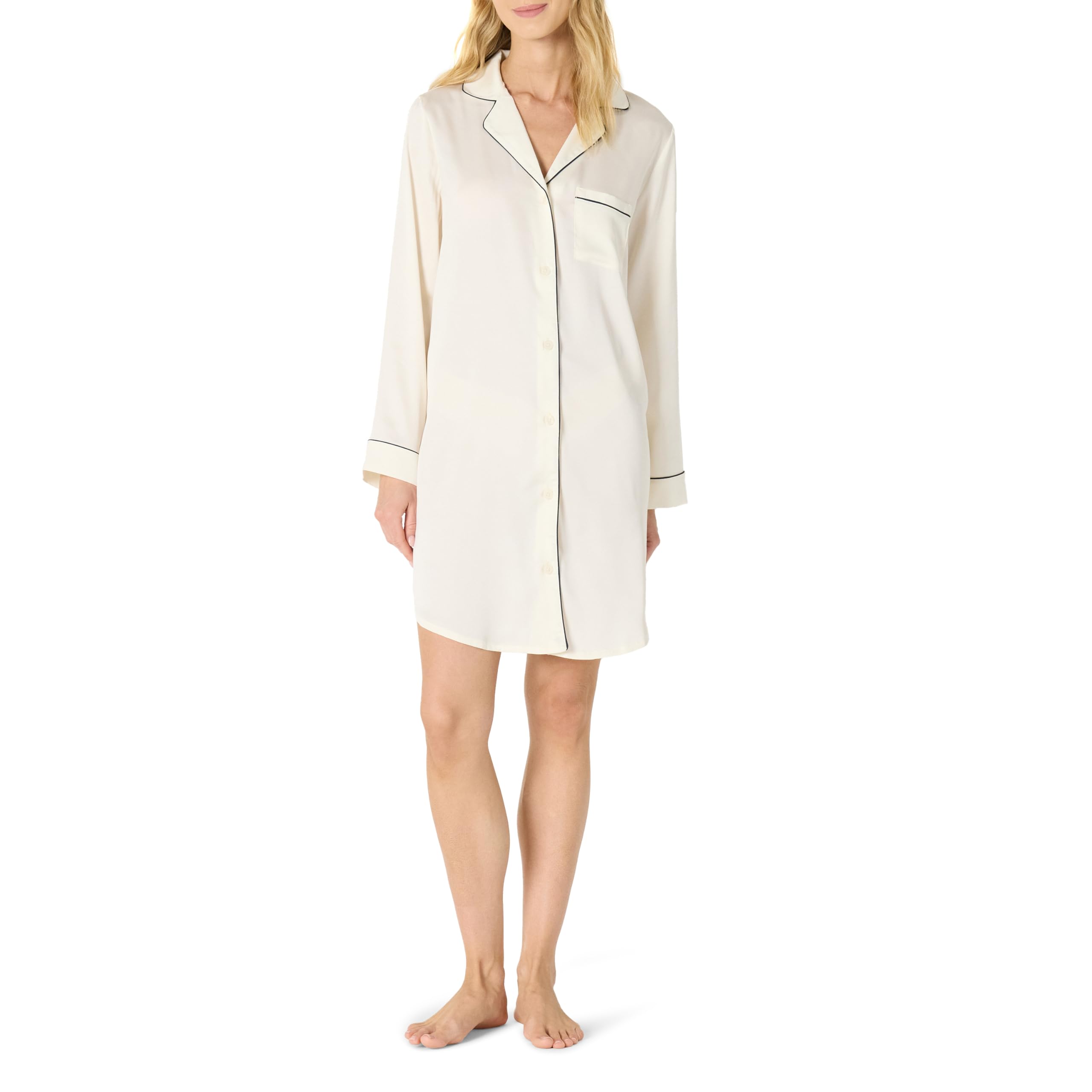Amazon Essentials Women's Satin Button-Down Sleepwear Nightshirt, Ivory, X-Large