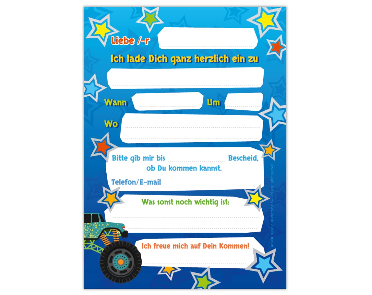 Set 12 Inviti Per 4° Compleanno Bambino, Con Buste, Sacchetti Regalo, Adesivi E Segnalibri, Tema Petrolio
