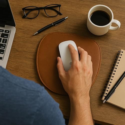 Miniatura 6 de Alfombrilla de mouse de cuero, alfombrilla de mouse para computadora de regalo de San Valentín con base antideslizante y bordes cosidos, alfombrilla