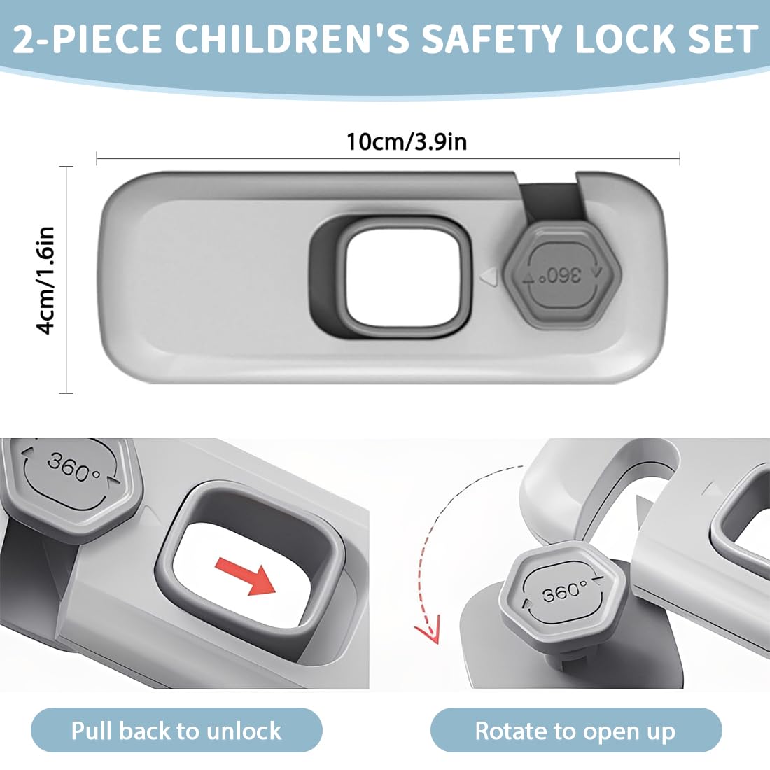 2 pièces sécurité enfant placard, adhésif extra-fort bloque porte bébé, verrous de sécurité pour tiroirs pour bébés, adaptés aux placards, réfrigérateurs, portes (gris).