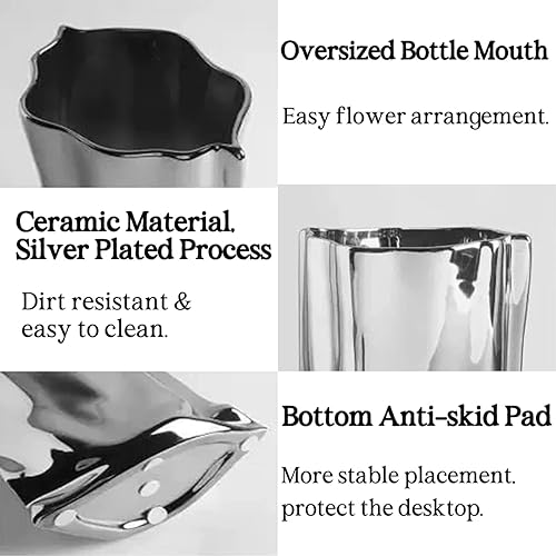 Miniatura 3 de BLOFLO - Jarrón moderno de cerámica plateada, bolsa de papel plegable hecha a mano, florero de cerámica creativo, adornos decorativos para