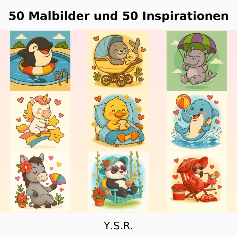 50 süße Ausmalbilder mit Tieren und 50 kreative Inspirationen (Inspirationen mit Ausmalbildern)