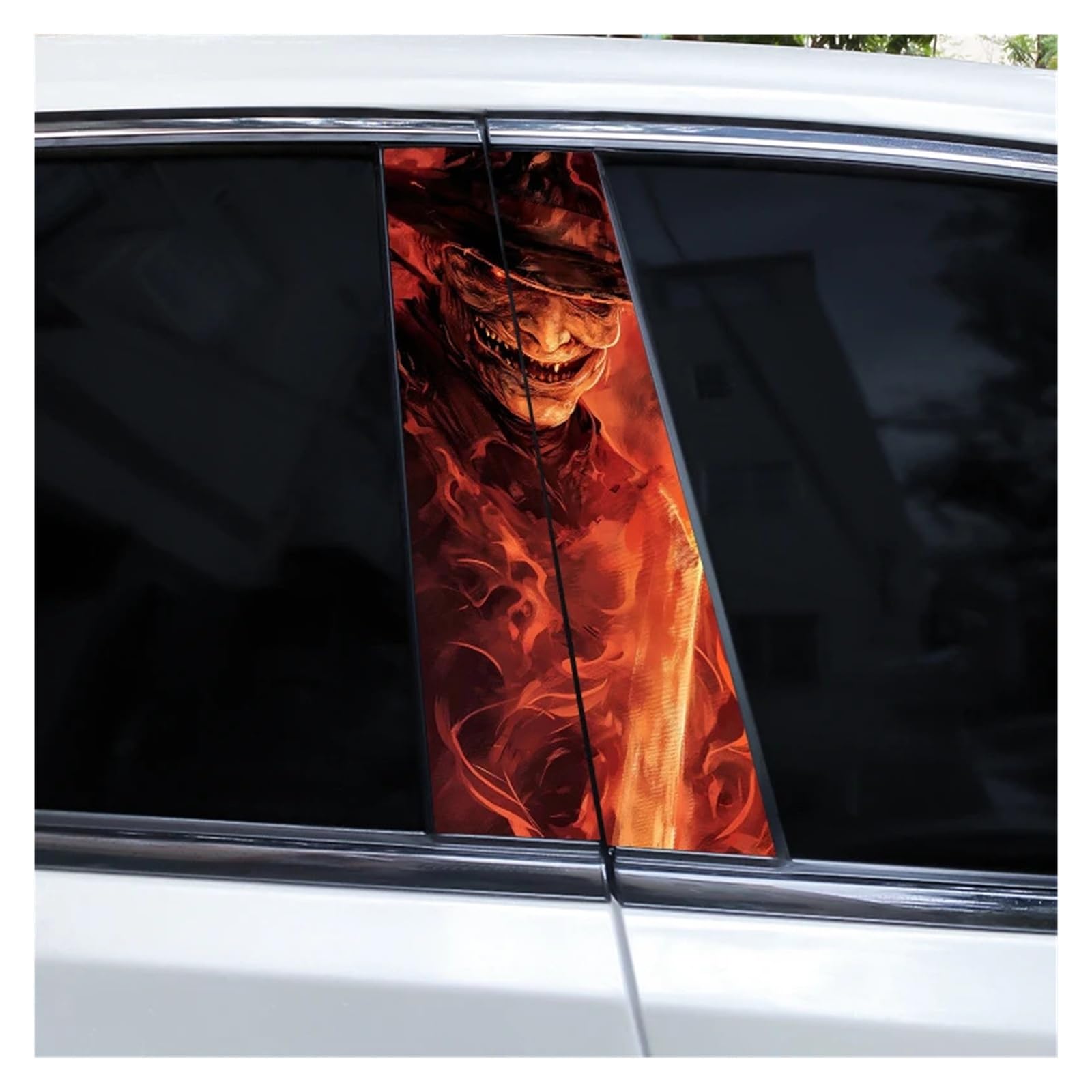 Car Side Decals 2pcs Halloween Horror Clown Car B-Pillar Stickers Cover Scratch Suitable Center Column Holiday Decoration Decal(Style B)