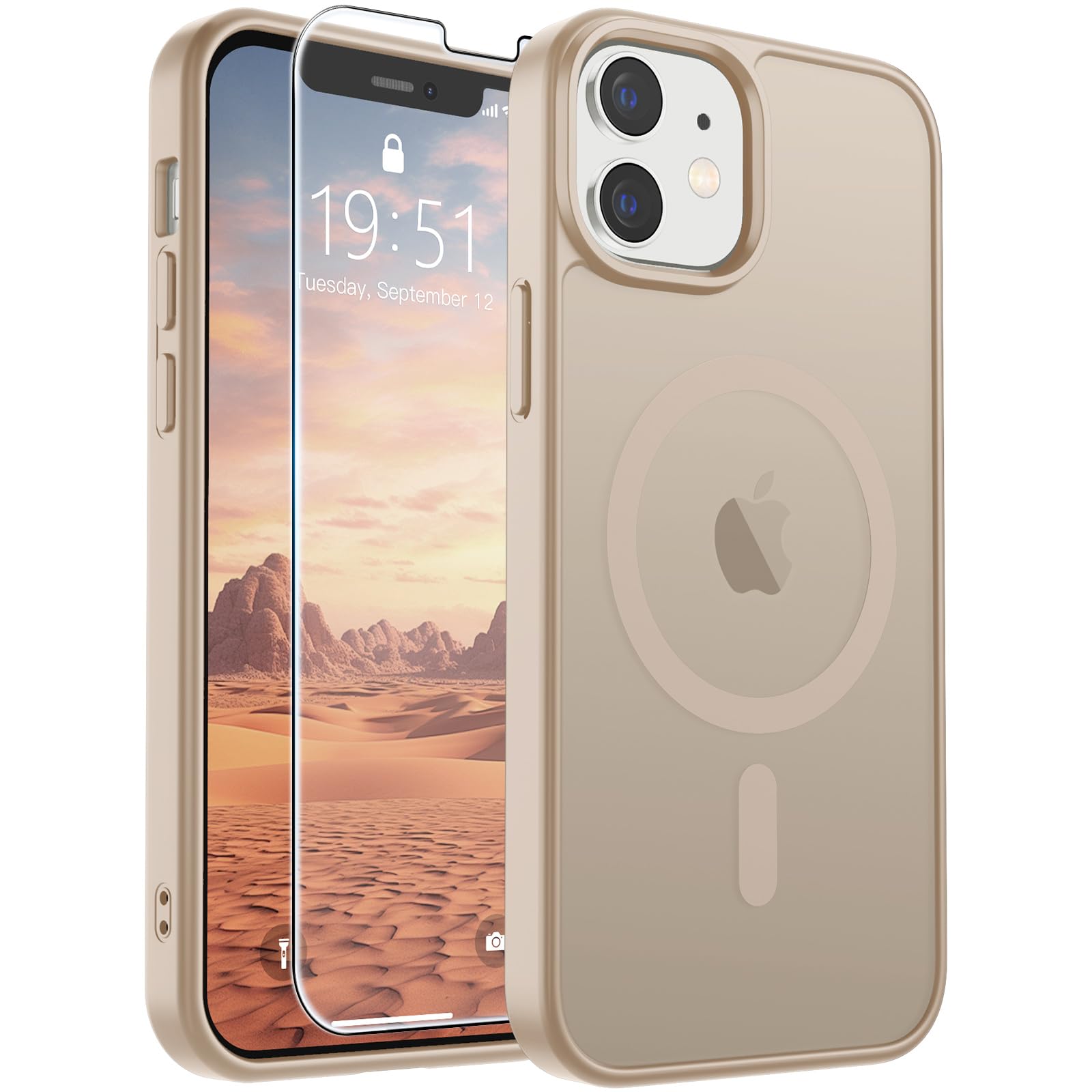 SUPFINE Magnetic for iPhone 12 Mini Case/iPhone 13 Mini Case Desert Gold | With Screen Protector, Translucent Matte, Compatible with MagSafe, Military Grade Drop Proof, Rugged Shockproof Protective
