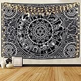 Alishomtll Sterne Konstellation Wandteppich Sonne Mond Totem Wandbehang Tapisserie Tierkreis Sternbild Symbol Wandtuch Himmlische Astrologie, 150 x 130 cm Schwarz