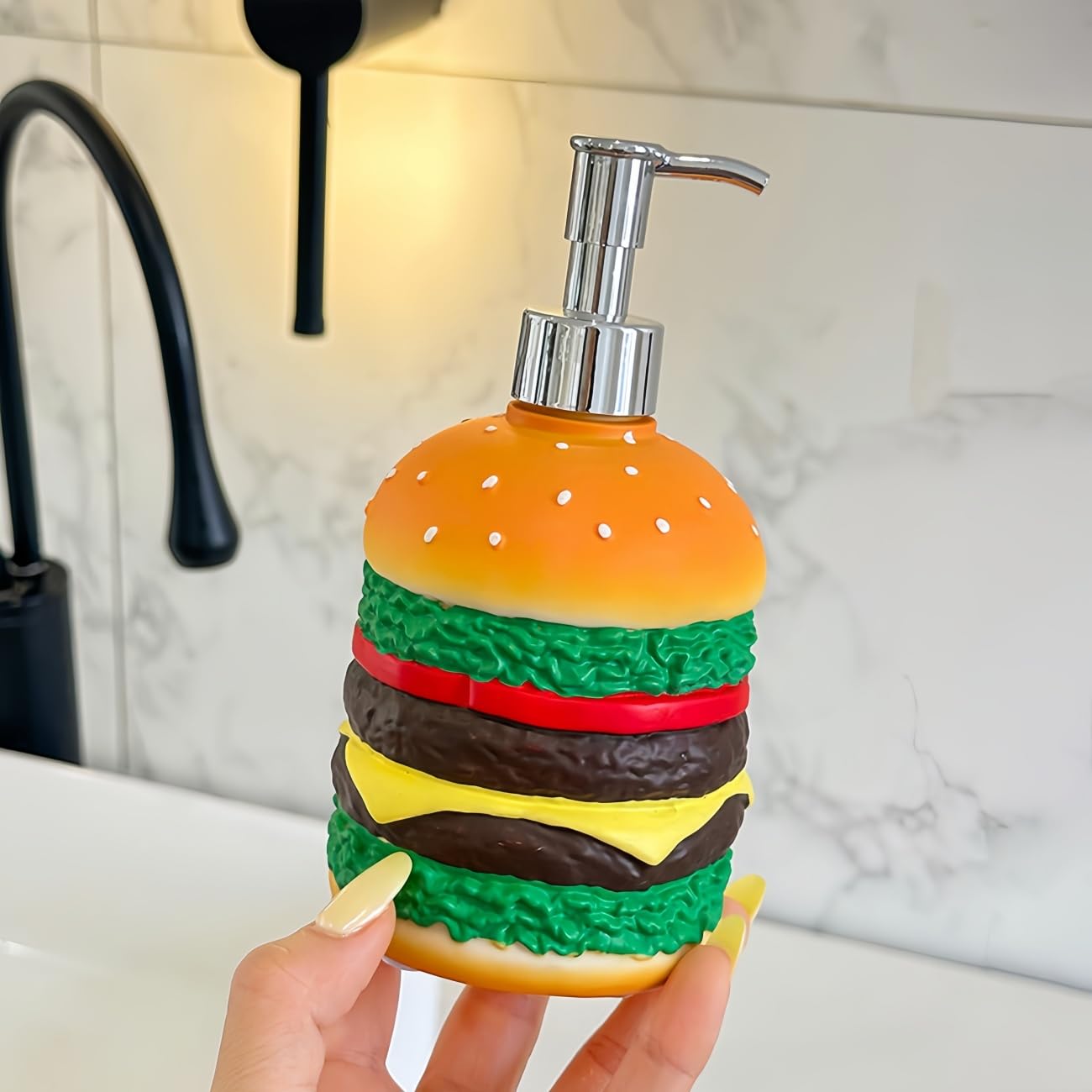 Burger dozownik mydła, zabawny dozownik mydła do łazienki i kuchni, do wielokrotnego napełniania, żel pod prysznic, dekoracja umywalki, prezent (4 sztuki)