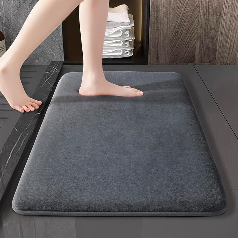 VAS COLLECTIONS Bath Mats Non Slip Anti-Skid-Memory Foam Bathroom Shower,and Tub Rectangle Rugs Super Absorbent-Quick Dry|Water Soak(16" X 24",Grey)