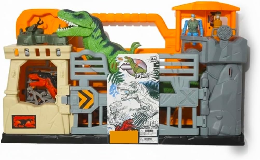 Playset with Dinosaur Figures, Multi-Level Structure, Orange and Gray, Includes T-Rex