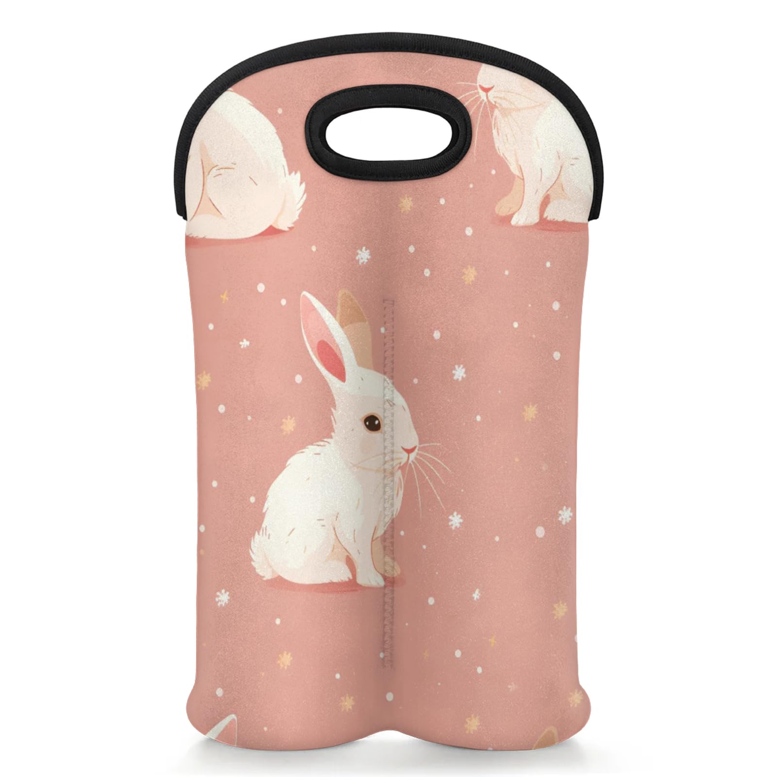 GzLeyigou 2 Bottles Rabbit White Wine Bag Sleeve Totes Neoprene Protective Wine Carrier Bag for Wine,Water, Champagne, Beer, Baby Bottles,Gift 14.5 x 10 Inches