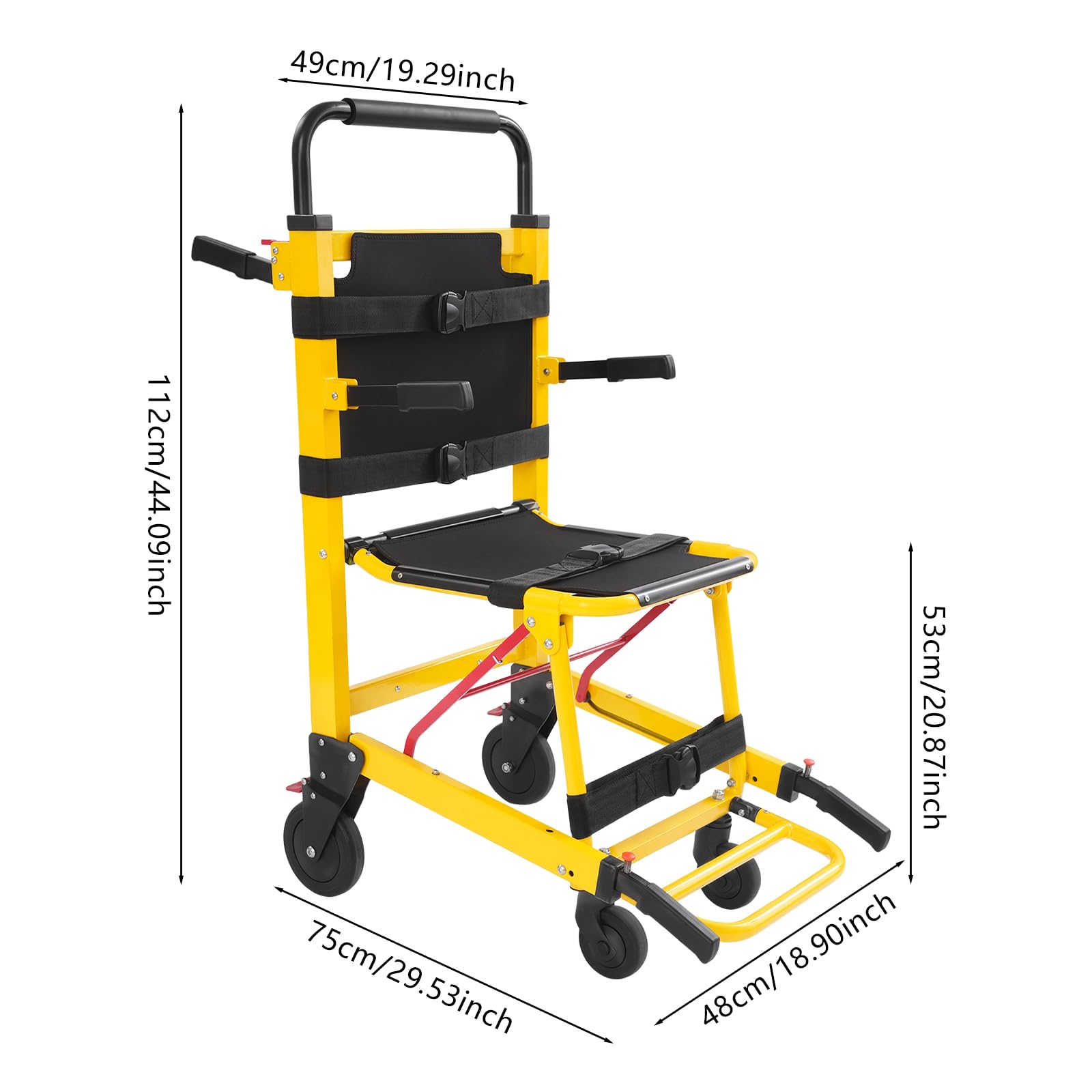 EMS Silla de escalera de aleación de aluminio, silla plegable de 350 libras, silla de evacuación multiusos de 2-4 ruedas para bomberos, silla de escalera manual para personas mayores, discapacitados