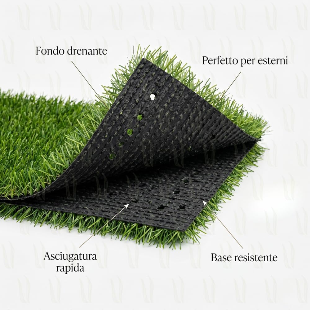 Prato Sintetico Drenante 25 mm Effetto Realistico, Erba Finta in Rotolo per Giardino, Terrazzo e Balconi, PE Verde Naturale UV, Zero Manutenzione e Pet Friendly (2 x 25 m (50 m²))