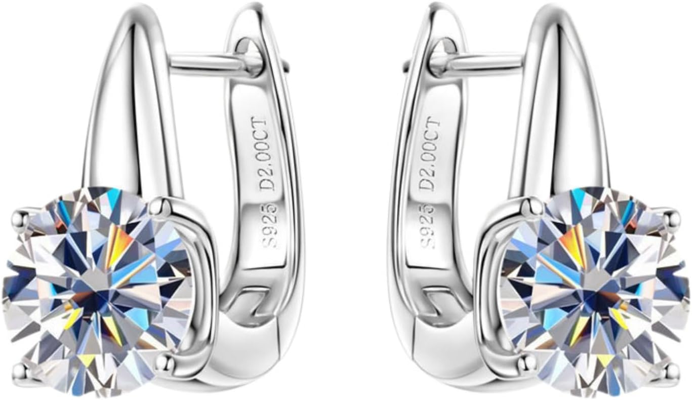 4cttw Moissanite Hoop Earrings for Women Comfy Hypoallergenic 925 Sterling Silver Gold Hoop Earrings D Color VVS1 Womens Hoop Earrings Birthday Anniversary Valentines Jewelry