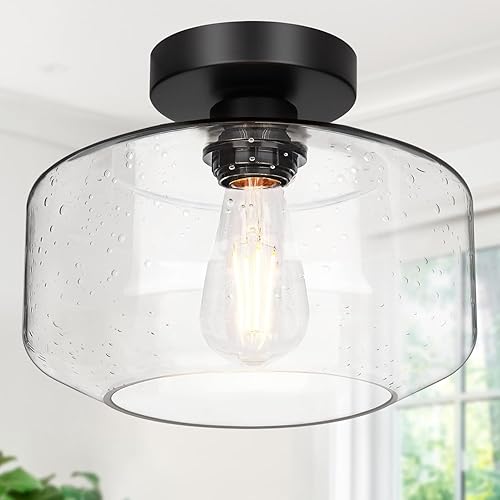 Miniatura 18 de Lámpara de techo industrial semiempotrada, bombilla LED de 800 lúmenes incluida, accesorio de lámpara de techo con pantalla de vidrio transparente,
