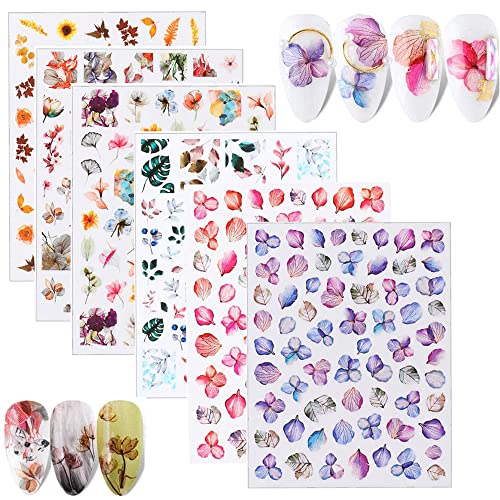 8 Sheets Flowers Nail Art Stickers Decals 3D Nail Art Butterfly Nail Art Stickers Self-Adhesive Slider Foil With Dry Flower Leaves Charms Butterfly Design Manicure Diy Nail Decorations #TOP26