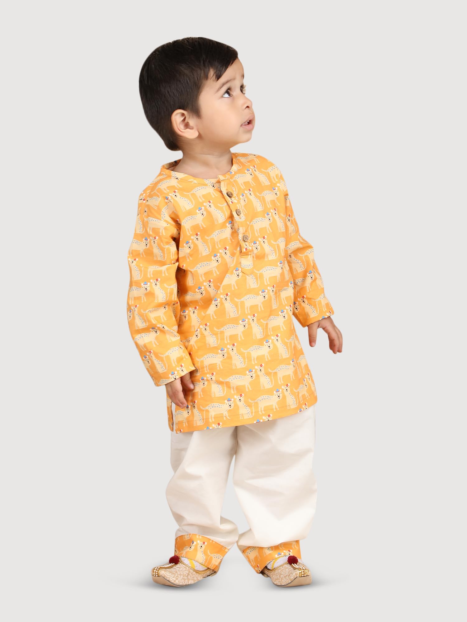 POLKA TOTS Cotton Full Sleeve Night Wear Kurta Payjama For Baby Kid - Yellow - 6-9 M - Image 4 thumbnail