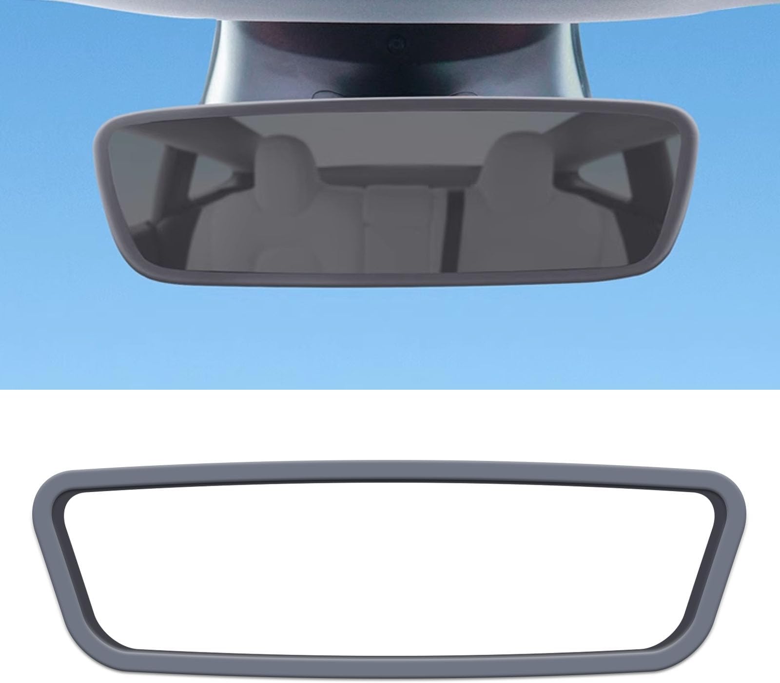 Gray Rear View Mirror Trim for Tesla Model 3 Y X S Semi 2014-2024, Interior Rearview Mirror Protector Silicone Screen Edge Frame Cover Decoration Trim Frame, Car Accessories (Gray)