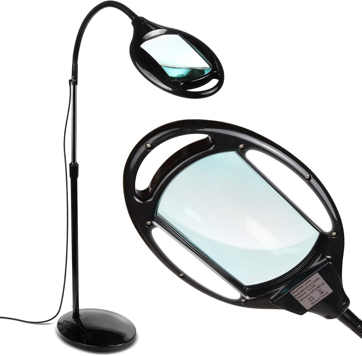 Lámpara de pie con lupa Brightech LightView Pro - Lupa manos libres con luz LED brillante para leer - Luz de trabajo con cuello de cisne flexible - Lámpara magnética de pie