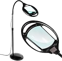 Vista 9 de Lámpara de pie LED de aumento LightView Pro, con lente de vidrio, altura ajustable y cuello de cisne. Para computadoras, lectura o manualidades