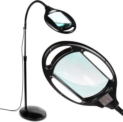 Lámpara de pie LED de aumento LightView Pro, con lente de vidrio, altura ajustable y cuello de cisne. Para computadoras, lectura o manualidades, de