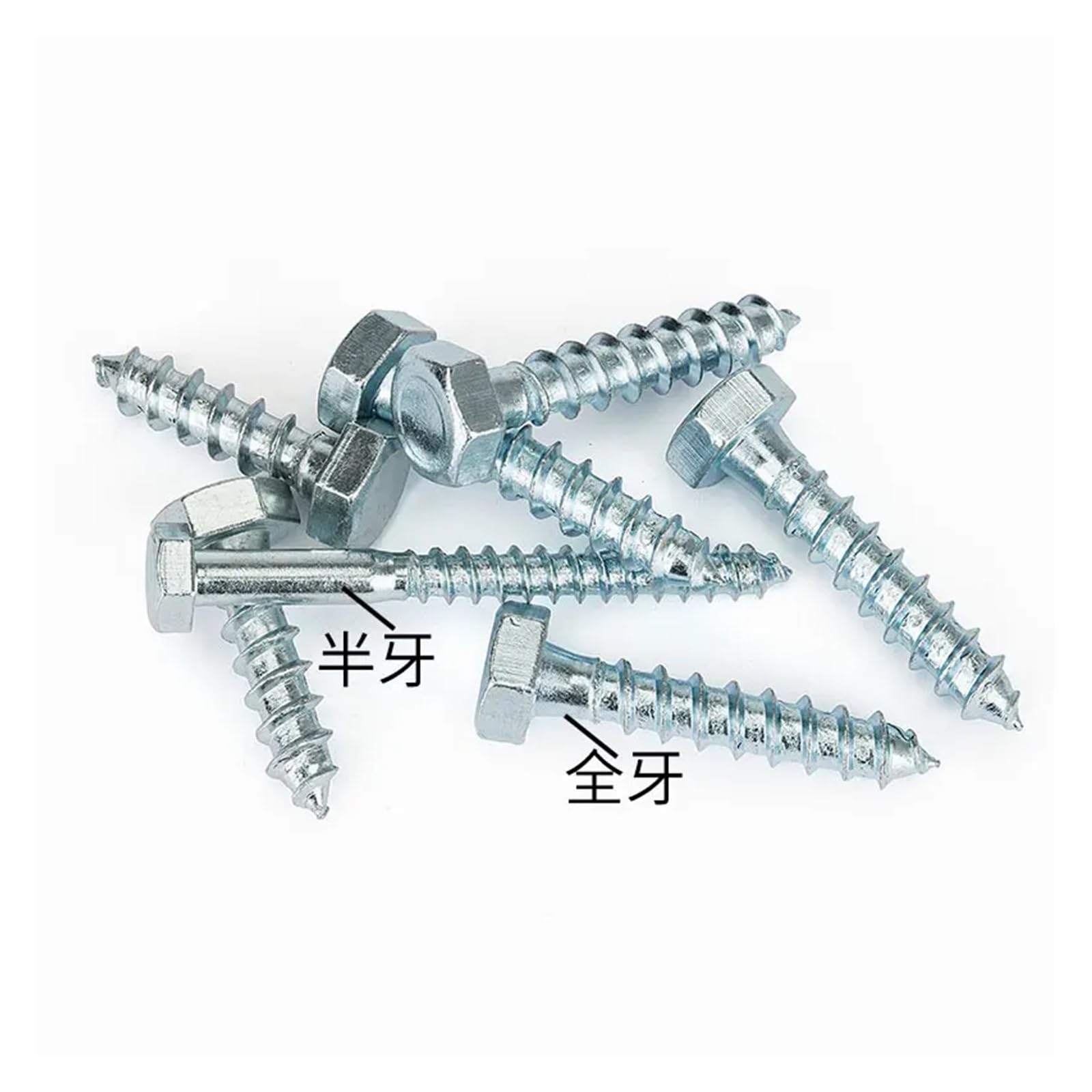 Tornillos Tornillos autorroscantes Tornillo de ace Tornillos autorroscantes hexagonales externos galvanizados en blanco M10 M12 Tornillo for madera de acero al carbono de diente completo y medio dient