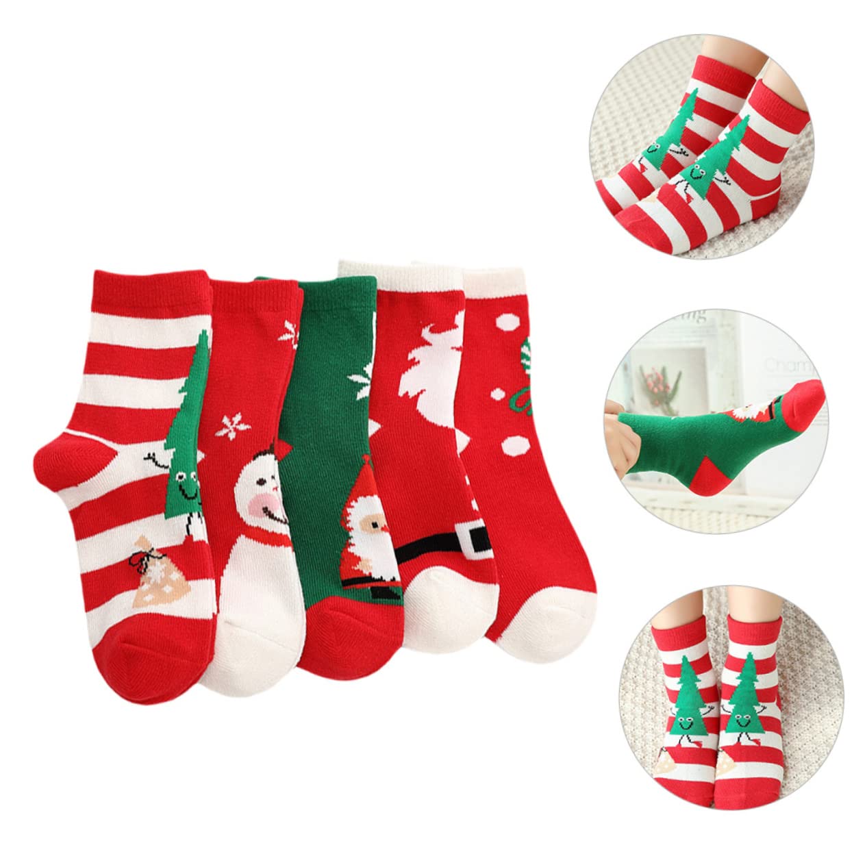 BESPORTBLE 5 Paia Calze di Natale Calde Calze Medie Cotone Cartoni Animati Ragazza Ragazza e Adulti