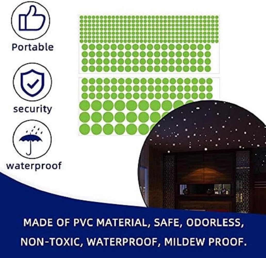 CAA Trading 407pcs Glow in The Dark Round Dot Stickers Luminous Wall Sticker Kids Bedroom Nursery, Green, 0.5cm - 1.6cm - Image 2