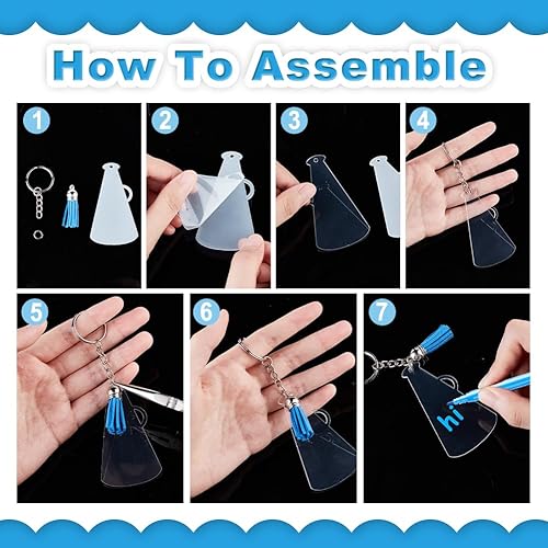 Miniatura 3 de AHANDMAKER Juego de 20 llaveros acrílicos para megáfono de animación con borla, dijes de borla azul con llaveros transparentes para megáfono de