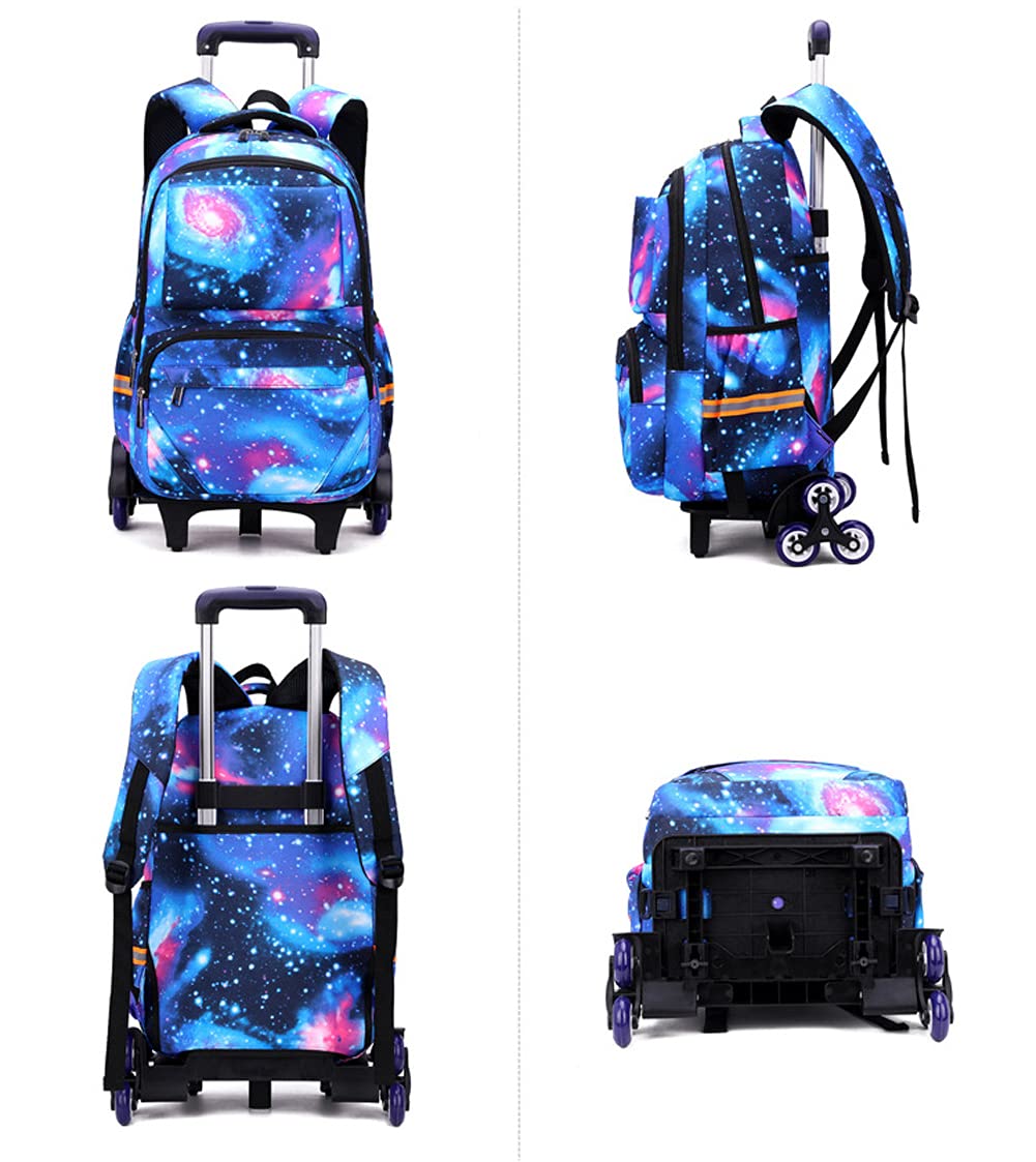 Zaino Trolley Sacchetto Zaino Scuola con 6 Ruote Sacchetto di Scuola di Rotolamento per Ragazzi e Ragazze Borsa Portatile Viaggio Bagagli (Cielo stellato Blu)