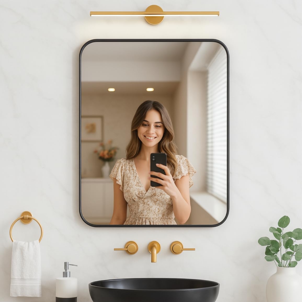 The Deqor Essential Sleek Metal Frame Wall Mount Premium Aluminium Bathroom Mirror,Modern,Vanity,Glass,Bedroom,Living Room,Durable & Clear,Standard Trim,Antique Art,Rectangle Shape,12x18 Inch|AM1218A1-image-2