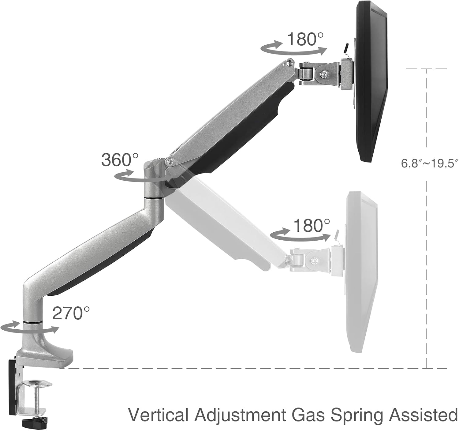 SIIG Single Monitor Desk Mount with Premium Gas Spring for 13 to 32 Inch Flat & Curved Screens, VESA, Articulating Monitor Stand (CE-MT2D12-S1) image 3