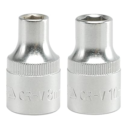 Yato combo Set of 2 Hexagonal Sockets YT-1201(8mm)-YT-1203(10mm) with length of 38mm and 1/2 inch drive made of chromium Vanadium-Pack of 2