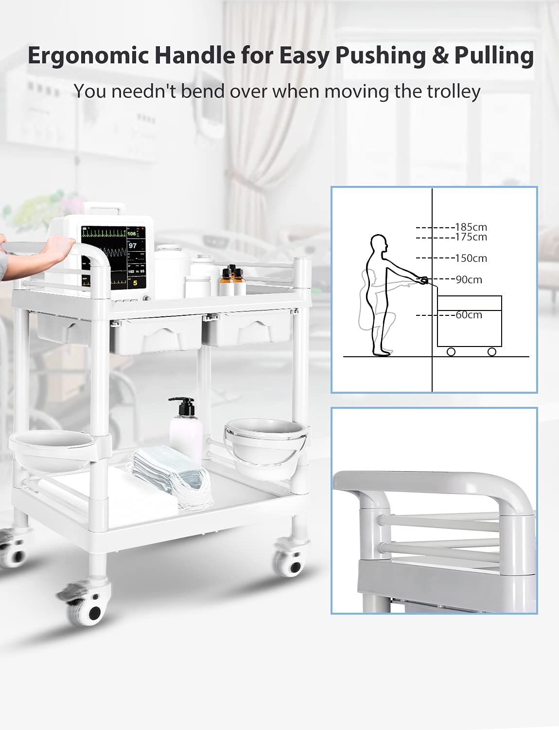 Buy Medical Trolley 2 Tier 330 Lbs Spacious Beauty Salon Rolling