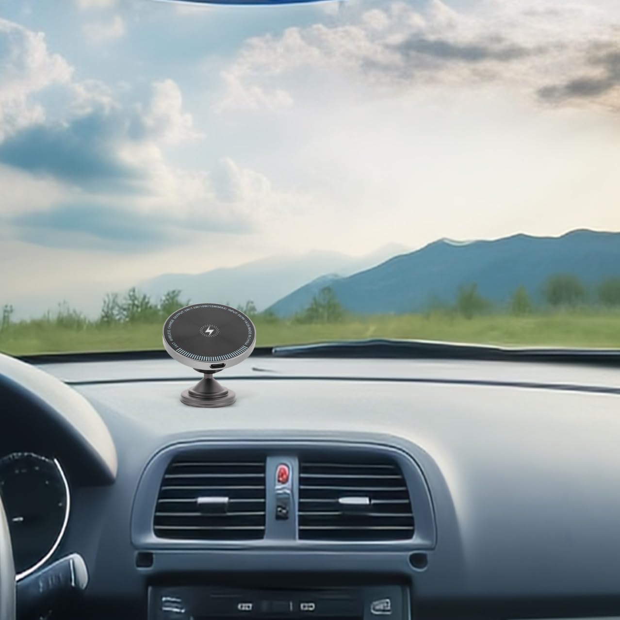 2 Piezas Cargador Inalámbrico para Coche con Soporte Ajustable para Móvil Base Magnética para Carga Rápida Accesorio Portátil Compatible con Center Console sin Cables y Ángulos