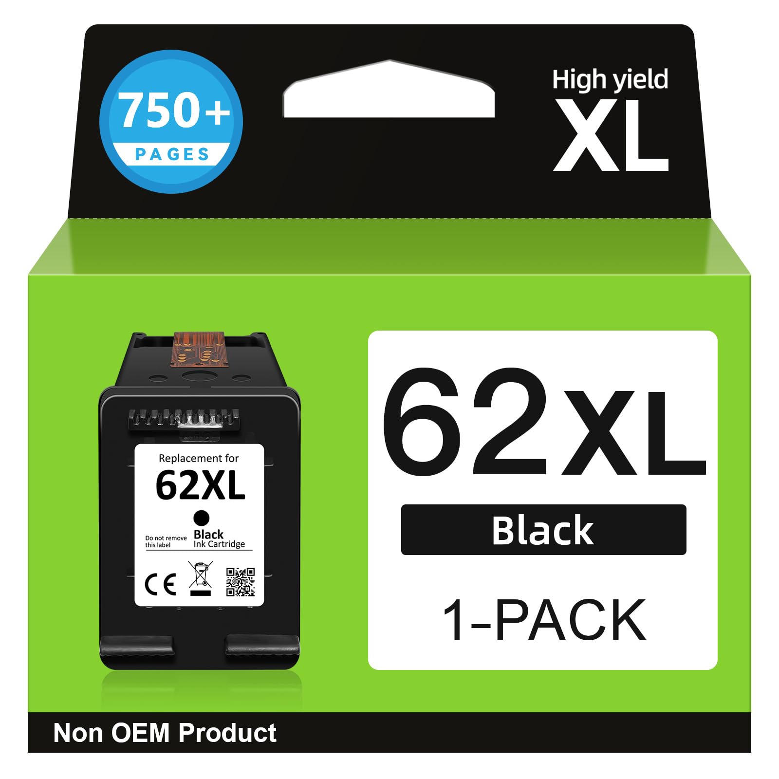 62XL Druckerpatronen Schwarz- 750+ Seiten Kompatible für HP 62 Schwarz Original für HP62 Druckerpatrone 62 Schwarz, 62 XL für OfficeJet 200 250 5742 5740 Envy 7640 5540 5640 5544 5646 5548 5545