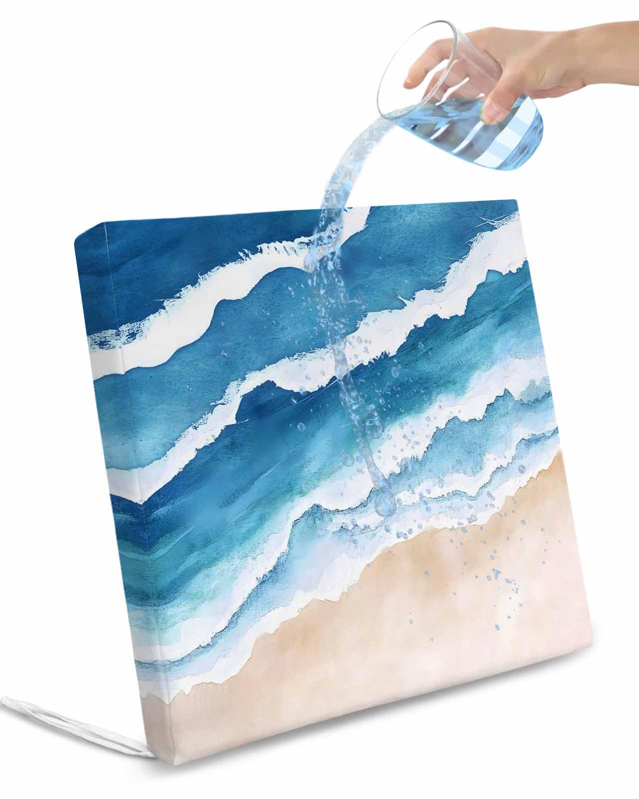 Hokiten Blue Beach Coastal Outdoor Cushion Chair Cover Set of 4 - Waterproof Couch Seat Covers, Summer Seaside Nautical Ocean Patio Furniture Protector Cushions Slipcovers for Sofa/RV, 20