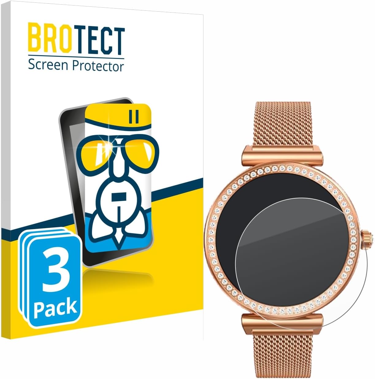 brotect Glass Screen Protector Film Compatible with NONGAMX Smartwatch 1.27" (3 Pack) - Glass-Foil Protection [Scratch Resistant, High Clarity]