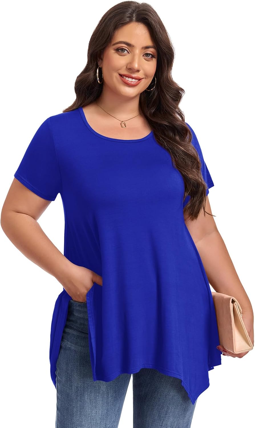 LARACE Short Sleeve Shirts for Womens Plus Size Tops Casual Summer Clothes Asymmetrical Tunic Blouses - Image 4