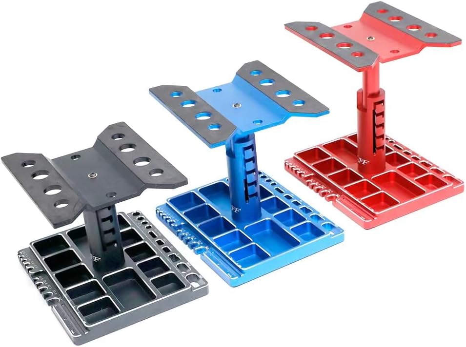 Alloy Multifunctional RC Car Stand RC Work Stand RC Repair Stand 360°Switch Rotation 5 Levels Height Lift or Lower with Screw Base for 1/8 1/10 1/12 1/16 1/18 RC Car Truck Crawler(Red)