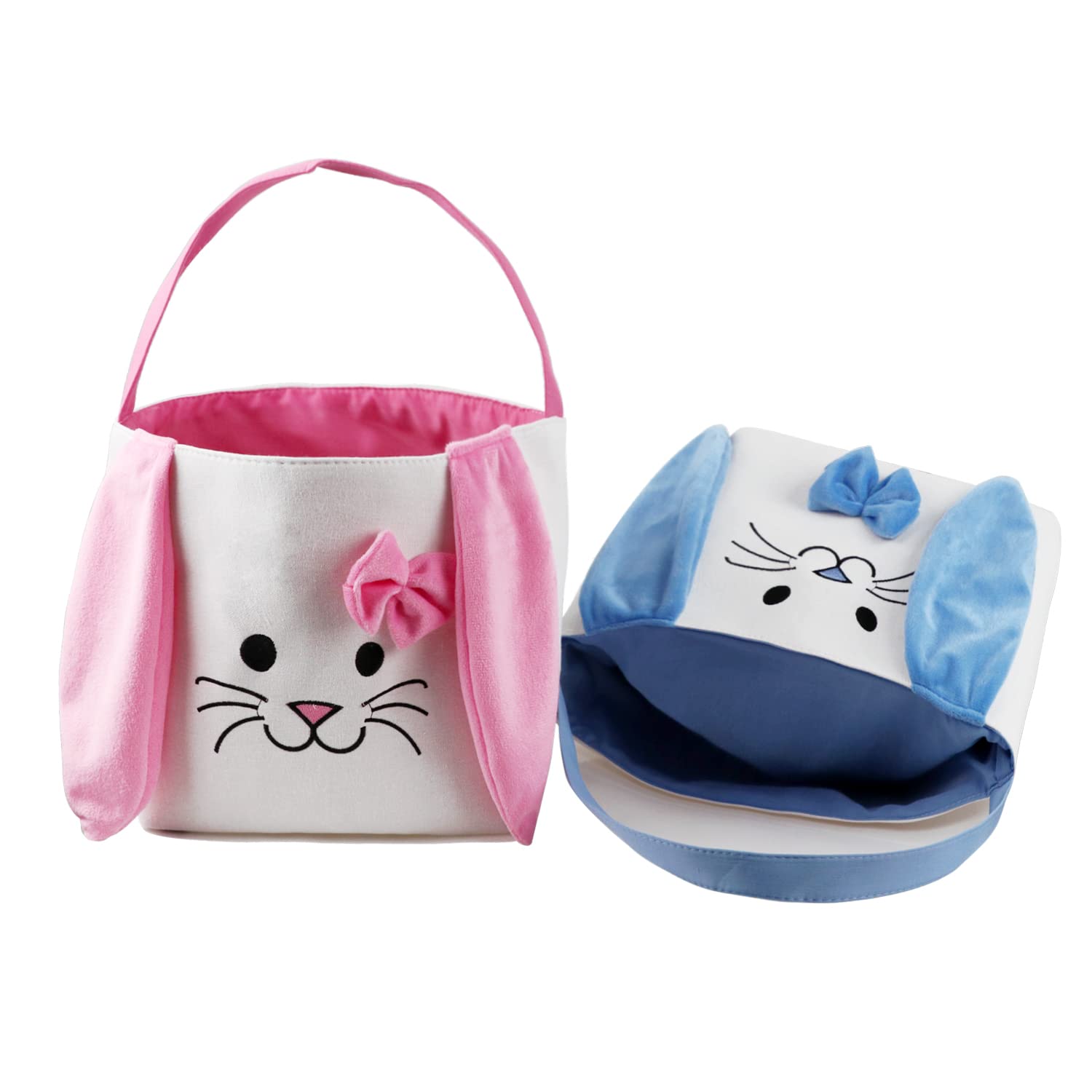 Easter Bunny Baskets for Kids Empty Egg Hunt Bags, Rabbit Buckets with Handle for Carrying Candy Cute Stuffed Easter Festival Gifts(Pink) image 5