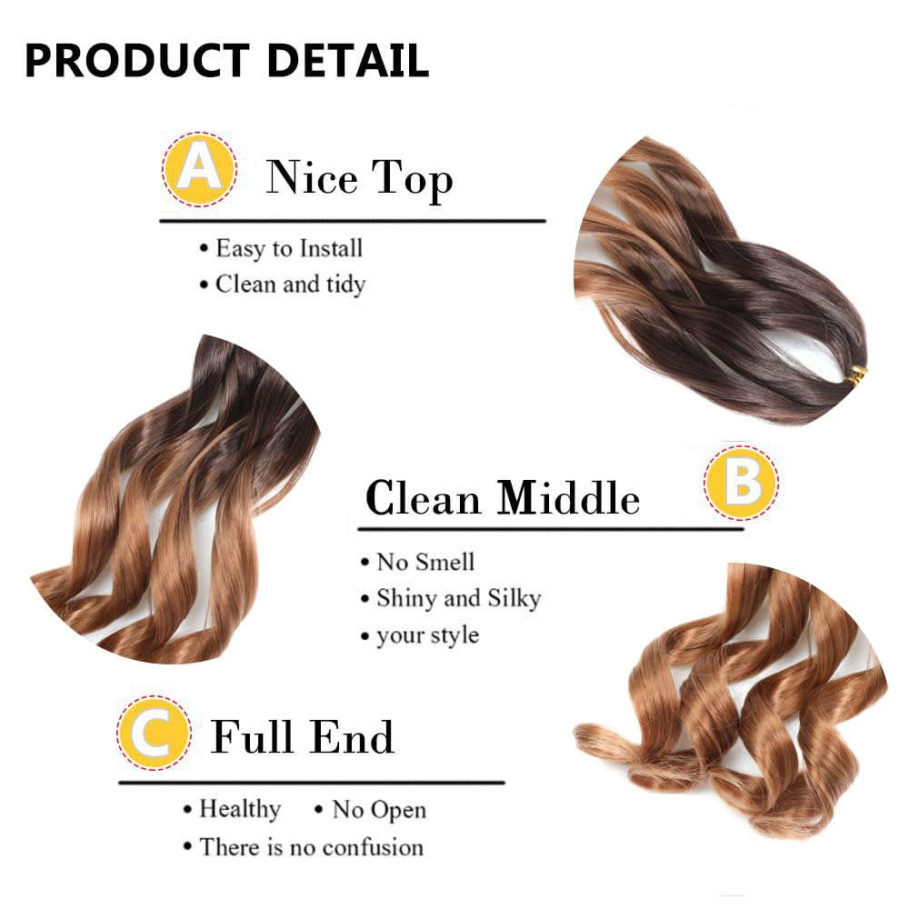 FALEMEI French Curl Braiding Hair 12 Inch 8 Packs Curly Braiding Hair Pre Stretched French Curls Braiding Extension Curl Crochet Braids Spiral Extensions (OT4/30# - Image 4