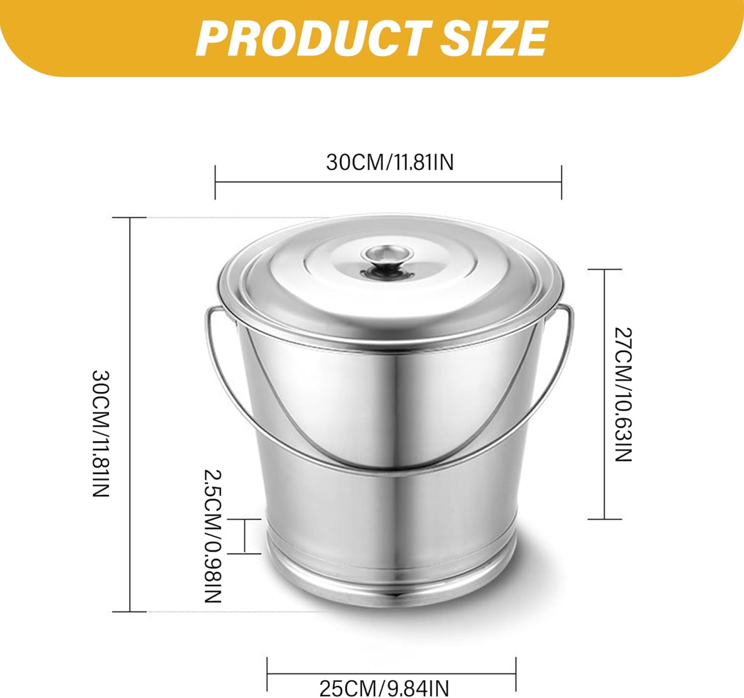Stainless Steel Bucket with Lid, 8L Stainless Steel Compost Bin, Large Capacity Food Storage Containers, Portable Metal Buck