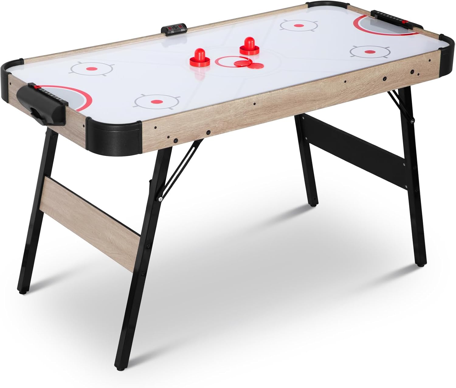 Foldable Air Hockey Table, 58in Folding Air Hockey Game Table for Family, Hockey Table Game Set w/Stronger Motor, LED Scoreboard, 2 Pucks 2 Pushers for Kids Adults, No Assembly Required (Natural)